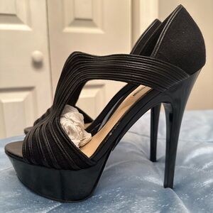 H by Halston Black Strappy Heels